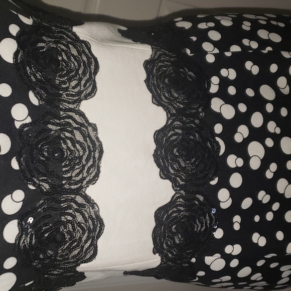 Les Amis euro40 unique pencil dress adorned black shimmery roses polka dots tie - Picture 3 of 7